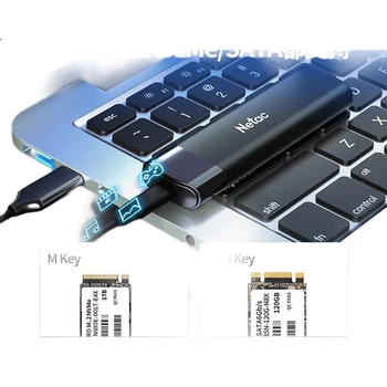 Зовнішній корпус для жорсткого диска Netac M.2 NVMe/SATA з двома протоколами, інтерфейс USB 3.1, зовнішній корпус для SSD, корпус M.2 для ноутбука, WH61 CtoA