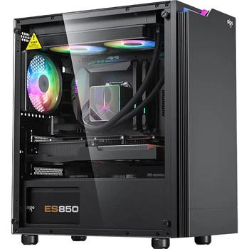 Aigo JV13 Black, корпус для настольного компьютера, малый корпус формата Matx (прозрачная боковая панель/материнская плата ITX/водяное охлаждение 240 мм/лента RGB)