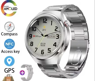 Смарт-часы KAVSUMI GT4 Pro NFC Silver, с металлическим браслетом