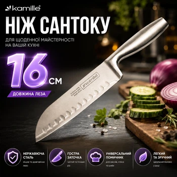 Ніж кухонний Kamille "Сантоку" з нержавіючої сталі KM-5142