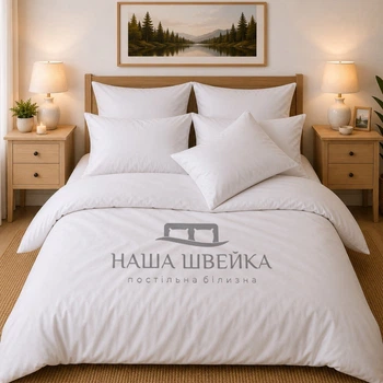 Комплект постельного белья Наша Швейка Сатин Premium+ (простынь на резинке) Белый однотонный Евро 200х220 см