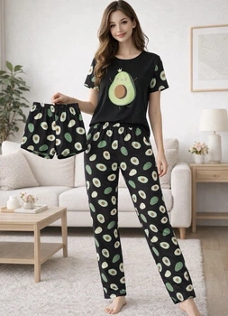 Піжама жіноча (футболка+шорти+штани) Saimeiqi 2XL 50-52 Чорна (6112)