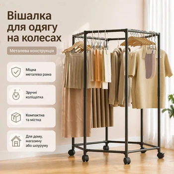 Вешалка для одежды металлическая на колесах напольная стойка для вещей круговая для дома, магазина и шоурума 120 см