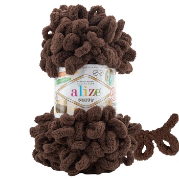 Пряжа Alize Puffy, плюшева з петлями, 493 гіркий шоколад, 100 гр