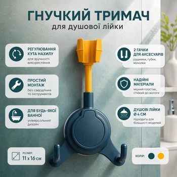 Гибкий держатель для душевой лейки ShowerHook, 11х16 см, желто-синий