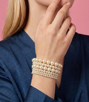 Жіночий браслет манжет із перлів багатошаровий «Aura Pearl» Білий (12099)