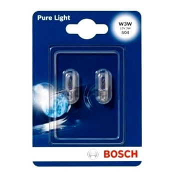 Автолампа розжарювання BOSCH Pure Light W3W W2.1x9.5d 3W 12V прозора 1987301028 (1987301028)