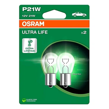 Автолампа розжарювання OSRAM Ultra Life P21W BA15s 21W 12V прозрачна 7506ULT2BL (7506ULT2BL)