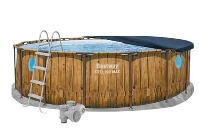 Каркасный бассейн Bestway 56725-4в1 коричневый круглый на 19480 л из ПВХ и стали 488 х 122 см с подстилкой стремянкой и тентом (9-163-56725-4)
