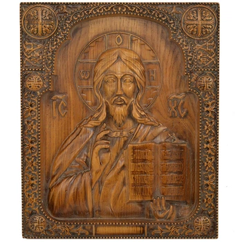 Різьблена ікона "Христос Спаситель", 30x25 см. Вінчальна пара