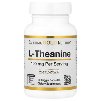 L-Теанин California GOLD Nutrition "L-Theanine" с AlphaWave, 100 мг (60 растительных капсул)