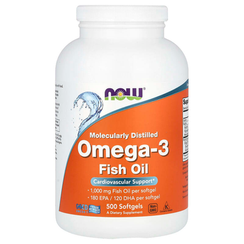 Рыбий жир NOW Foods "Omega-3" жирные кислоты омега 3, 1000 мг (500 гелевых капсул)