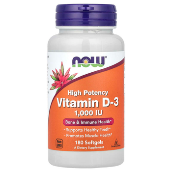 Вітамін D3, NOW Foods "Vitamin D3" високоактивний холекальциферол, 1000 МО (180 гельових капсул)