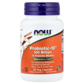 Пробіотики NOW Foods "Probiotic-10" 100 Billion, 10 штамів пробіотичних бактерій, 100 млрд ДЕЩО (30 капсул)