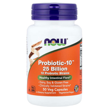 Пробиотики NOW Foods "Probiotic-10" смесь 10 пробиотических штаммов, 25 млрд КОЕ (50 вегетарианских капсул)