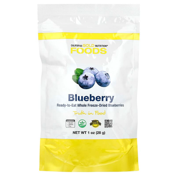 Сублимированная голубика California GOLD Nutrition "Freeze Dried Blueberry" цельные ягоды (28 г)