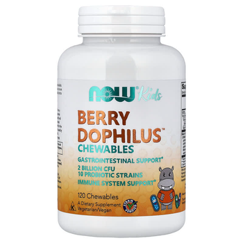 Пробиотики для детей NOW Foods "BerryDophilus" 2 млрд КОЕ и 10 пробиотических штаммов, со вкусом ягод (120 жевательных таблеток)