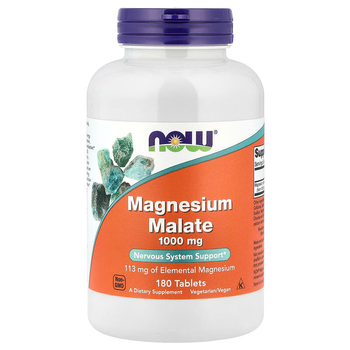 Малат магнію NOW Foods "Magnesium Malate" для підтримки нервової системи, виробництва енергії та мінералізації кісток, 1000 мг (180 таблеток)