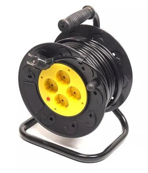 Подовжувач мережевий на котушці PowerPlant, 4 розетки, 20 м, Black (PPRA10M200S4)