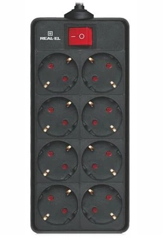 Фільтр мережевий REAL-EL RS-8 Protect, 8 розеток, 1.8 м, Black (EL122300021)
