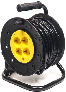 Подовжувач мережевий на котушці PowerPlant, 4 розетки, 25 м, Black (PPRA16M25S4L)