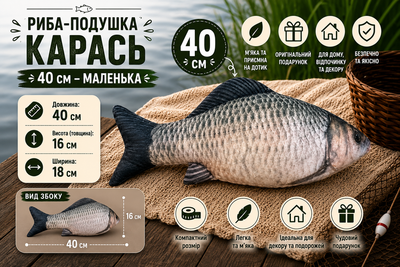 Декоративная плюшевая мягкая реалистичная подушка рыба КАРАСЬ 40см для дома подарка