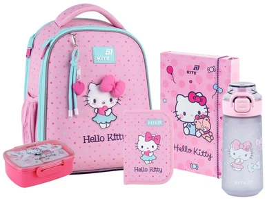 Шкільний набір 5 в 1 Kite Education Hello Kitty HK26-555S-1 (рюкзак, пенал, ланчбокс з наповненням, пляшка, папка для зошитів)