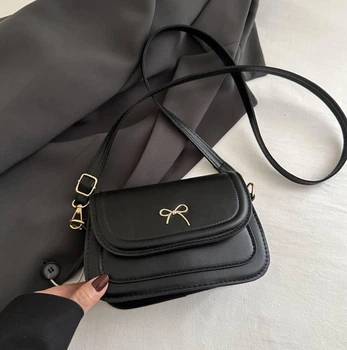 Сумка черная с бантиком красивая стильная сумочка mini bag aesthetic