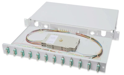 Оптична панель DIGITUS 19' 1U, 12xSC duplex, incl, Splice Cass, OM3 Color Pigtails, Adapter (649416)