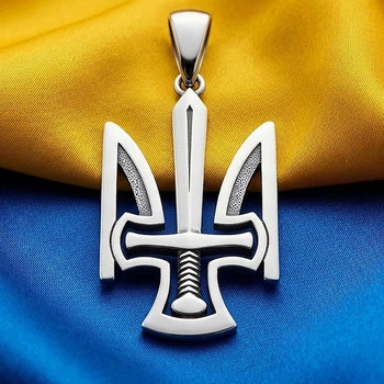 Кулон "Тризуб з Мечем - 3". Срібло. Великий. Ручна робота.