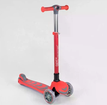 Самокат трехколесный 92606 (4) Best Scooter, КРАСНЫЙ, складной алюминиевый руль, 4 колеса PU со светом, d=12 см