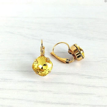 Сережки Hand Made позолочені з кристалами Swarovski яскравого жовтого кольору Light Topaz