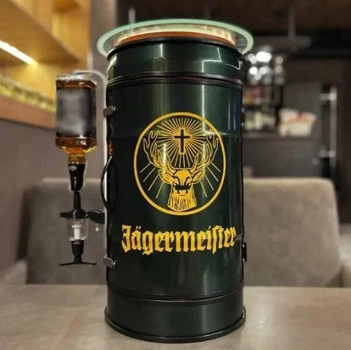 Бочка бар 30 л, зеленая глянцевая, с наклейкой Jägermeister, Без алкоголя