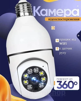 Камера лампочка с цоколем в патрон панорамная Wi-Fi камера поворотная день ночь беспроводная (белая)