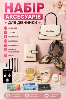 Набор аксессуаров для девочки Сумочка/платок/кисти/кошелек/украшения/имитация косметики/обруч 676-6 (i7-185409)