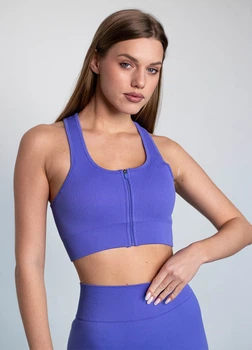 Женский спортивный топ на молнии Giulia Flex top "Zip-Up Active" 336 L Blue-cobalt, маломерная модель, топ в рубчик из микрофибры, для тренировок, для фитнеса