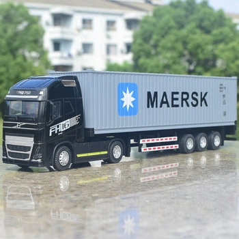 Игрушечный грузовик Volvo FH16 контейнеровоз металлический 31 см, трейлер-фура для детей, свет, звук, инерционный механизм