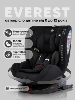 Дитяче автокрісло від 0 до 12 років EL CAMINO ME 1114 EVEREST Black, група 0+/1-2-3, кріплення isofix, поворот 360