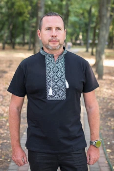 Мужская футболка-вышиванка Kosar с натуральной вышивкой, хлопок, XL,Черный с серым