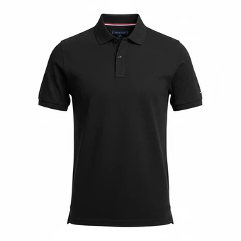 Мужская футболка поло Tommy Hilfiger с вышитым логотипом Tonal Embroidery Logo, черная, размер M (TH12001.10M)