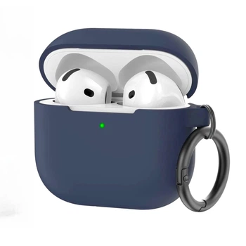 Чехол для Apple AirPods 4 силиконовый с карабином Silicone Case with hook Dark blue