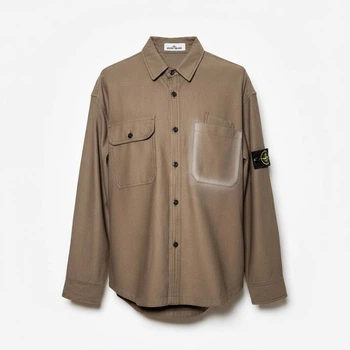 Мужская рубашка в стиле Stone Island Stretch Velvet Overshirt коричневая размер M (SI11004.4M)