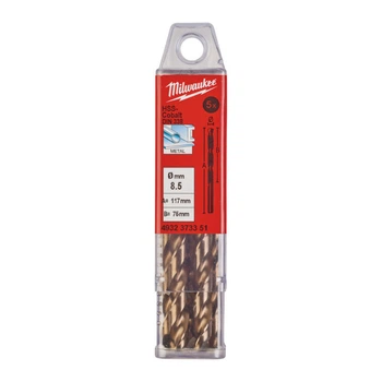Сверло по металлу HSS-Co MILWAUKEE DIN338, диаметр 8,5х117х75мм, (5шт), пластиковая коробка