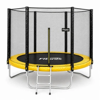 Батут усиленный Fitonix для детей и взрослых, защитная сетка, стремянка, 252 см, до 120 кг, черно-желтый