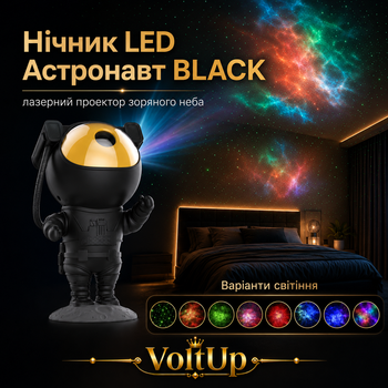 Ночник LED Астронавт Black лазерный проектор звездного неба Космонавт с пультом таймером 8 режимами