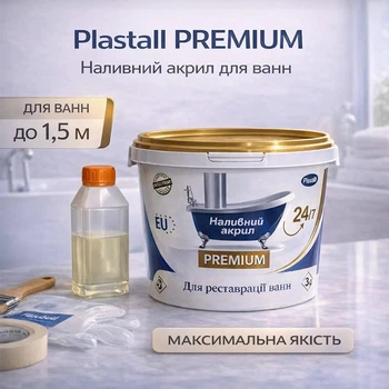 Жидкий наливной акрил Plastall Premium для реставрации ванн 1.5 м белый глянцевый 2.9 кг