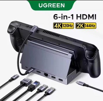 Док-станция Ugreen 6в1 (HDMI 4K 120гц/ Ethernet/ 3хUSB 3.0/ USB-C 100W)