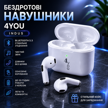 Бездротові Bluetooth навушники вкладиші 4you INDUS гарнітура з мікрофоном White