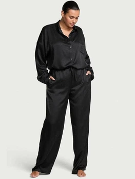 Пижама(рубашка + брюки) женская Victoria's Secret Signature Satin Oversized Long Pajama Set 27162434 M Черная (2879876695840)