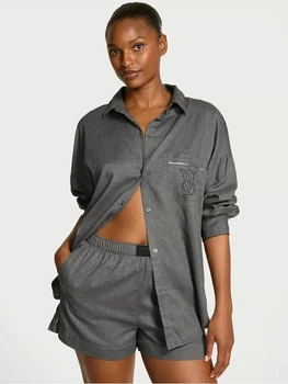 Пижама(рубашка + шорты) женская Victoria's Secret Modal-Cotton Long-Sleeve Short Pajama 27162293 XS Серая (3212978735214)